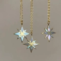 Collana in titanio placcato oro 18K con ciondolo a esagramma in conchiglia naturale - Ciondolo Ottogramma / Confezione da 3 / Oro