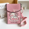 Detail of pink knitted mini crossbody bag featuring a cute 3D bunny and button closure - Corgi Pink