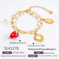 Gold stainless steel double-layer bracelet with strawberry, daisy and heart charms - Strawberry Daisy Heart Double Layer Style (SL41278)