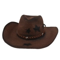 Western straw cowboy hat with silver star studs and vintage print for outdoor sun protection - Gradient Star (With Windproof Rope) / Coffee