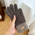 Winter-Strickhandschuhe für Damen in Grau mit Touchscreen-Funktion und Leder-Aufnäher - Touchscreen NLD-Stil Kaffee