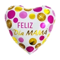 Heart-shaped foil balloon with Feliz Día Mamá text and colorful glitter polka dots - 18 Inch Gold Pink Dots Heart Happy Mother's Day (F3295)
