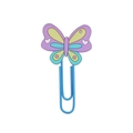 Detail eines lila Schmetterlings-Lesezeichens aus PVC mit weißen Herzmustern - Lila Gelb Cyan Schmetterling