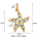 Vue détaillée d'un pendentif étoile de mer en laiton doré serti de zircons bleu ciel - K642200-Gold Starfish