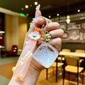 Luminous Mickey head liquid glitter bottle keychain with pink sweet heart wrist strap - White Luminous Bubble Dice