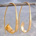 Minimalist gold spiral geometric hook earrings with high-polish metallic finish - Gold