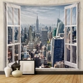 Arazzo 3D con vista finestra su New York per decorazione murale minimalista - 73*95CM / Tessuto spazzolato