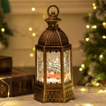 Vintage bronze Christmas lantern music box with snow globe truck and tree scene - New Hexagonal Car & Tree