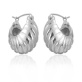 Silver wavy textured hoop earrings with liquid lava metal finish and mirror reflection - Silver XLEH015-1 (Croissant Ripple)