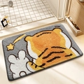Cartoon tiger and bunny flocked grey bath mat with non-slip texture for bathrooms - 40*60cm / Dream Come True