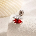 Silver shell cartilage stud with red bead inlay and sea shell background decoration - Red (A476-6#)