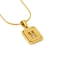 18K gold plated snake chain necklace with frosted rectangular letter M pendant - Letter M