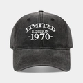 Detail of LIMITED EDITION 1970 white 3D embroidery on vintage washed grey baseball cap - 1970 Black