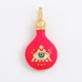Red enamel bottle pendant with gold evil eye motif and turquoise blue center - L086376 / Red