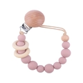 Silicone and wooden baby pacifier clip with matte bean paste beads and natural wood rings - Dusty Rose
