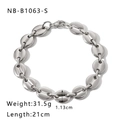 Polished silver stainless steel coffee bean link bracelet with lobster clasp 21cm - Silver - Thick Style (NB-B1063-S)