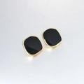French retro square stud earrings with black enamel and gold-plated metal frame - Black