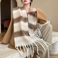 Écharpe effet cachemire à rayures marron, beige et blanc avec des franges stylées - 54s Marron Beige Blanc à Rayures
