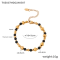 Titanium steel bracelet featuring black agate beads and a golden chain link design - Gold Agate Beaded Bracelet