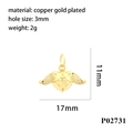 Detalle del colgante alado de cobre chapado en oro 18K con dimensiones y tamaño de agujero - P02731-Bola Alada Dorada