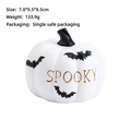 Citrouille décorative d'Halloween blanche avec chauves-souris noires et texte Spooky - Spooky / 7.8x9.5x9.5cm / Blanc