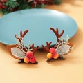 Pair of brown reindeer antler hair clips with frosted berries for Christmas styling - 46# Brown Antler Ears Berries Pair Clips