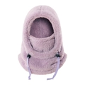 Adjustable light purple plush balaclava hood with warm fleece lining for cold weather - One Size / Purple