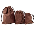 Three sizes of dark brown velvet drawstring pouches for jewelry storage and gift packaging - Small (8×9.8cm) / Brown