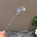 Starry moonstone tassel hair pin with silver branch design and teardrop pearl - Planet