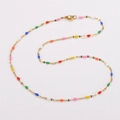 Chic 18-inch gold titanium necklace with colorful enamel lip drops and lobster clasp - Gold + Multicolor Enamel