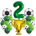 Detail-Set für Fußballparty mit Ballon Nummer 2, goldener Trophäe und Latexballons - Nummer 2 Set