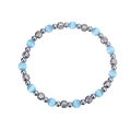 Detailed top view of light blue cat-eye beads and spiral silver metal textured beads - Silver Sky Blue (YB-1008S-AQU)