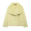 Close-up of the plush faux fur texture and wide lapel collar on the winter coat - XS / Neon Yellow