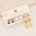 Three-pair stainless steel earring set with black cloud, zircon, and Hamsa Hand charms - Black Cloud Rainbow Style (6#)