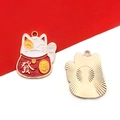 Ciondolo gatto portafortuna Maneki Neko in lega smaltata per creazione di gioielli fai da te - 1 Pezzo Gatto della Fortuna Ricchezza con Campanellino 25x30mm