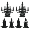 Gothic Halloween 3D candelabra and candle centerpieces with black glitter finish - 1 Set (2 Large Ornaments + 4 Small Ornaments)(J-0365)
