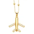 Minimalist gold airplane pendant necklace with zircon wings on a beaded chain - Airplane-Round Stone Decor (Style C)