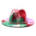 Stylish tie-dye rainbow fedora hat with flat brim and decorative leather belt buckle - M(56-58cm) / Red Green White Purple Tie Dye (#2)