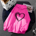 Rose red fleece hooded sweatshirt featuring a minimalist black heart graphic and drawstring - S / Tops / Rose Red