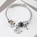 Silver charm bracelet with swan pendant, love heart tags and colorful beads decoration - C2-004 Black
