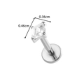 Titanium labret stud with 3.6mm square clear gem and 4.6mm post for ear cartilage - Silver Square Clear Zirconia (T2551-2#Silver)