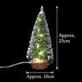 Detail of mini snow-flocked Christmas tree with warm LED lights and a rustic wood base - 25CM Christmas Tree with Warm Lights