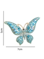 Golden butterfly brooch featuring blue rhinestones and 7cm x 5cm size markings - Lake Blue Butterfly