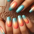 Kurze Ballett-Nägel mit Tiffany-Blau und Orange Farbverlauf sowie glänzendem Finish - Kleber-Typ (Y-520)
