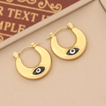 Golden crescent moon earrings with evil eye enamel inlay on a textured jewelry tray - 5# (Gold Crescent Blue Eye)
