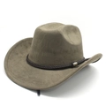 Detail of faux suede cowboy hat with braided brown band and silver metal buckle - M(56-58cm) / Military Green (Suede)