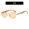 Oval retro sunglasses in gold metal frame with amber lenses and tortoiseshell temples - Gold Frame Champagne