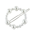 Fermaglio per capelli rotondo con perle bianche finte e base in metallo argento - Argento