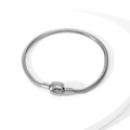 Elegant silver snake chain bracelet with barrel clasp made of polished titanium steel - Steel Color Drum Clasp
