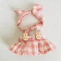 Niedliches rot-weiß kariertes Puppenoutfit mit Stirnband und Rock für 17cm Plüschfiguren - Passend für 17cm Puppe / Rosa Frisches Karokleid + Haarband / Rosa & Weiß Kariert